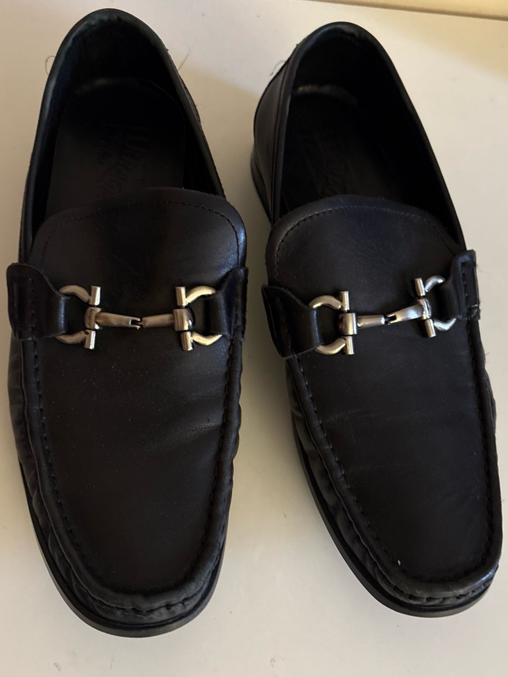 Salvatore Ferragamo black Black leather men 43 Europe 10.5 usloafers with silver